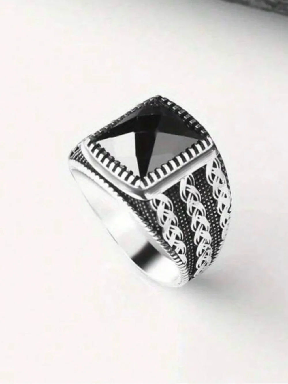 Men's Black Onyx Square Signet Ring - Sterling Look Fashion Ring sz 12